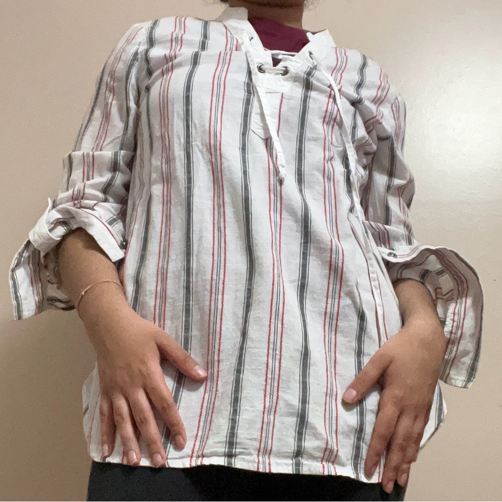 Striped Lace-Up Blouse